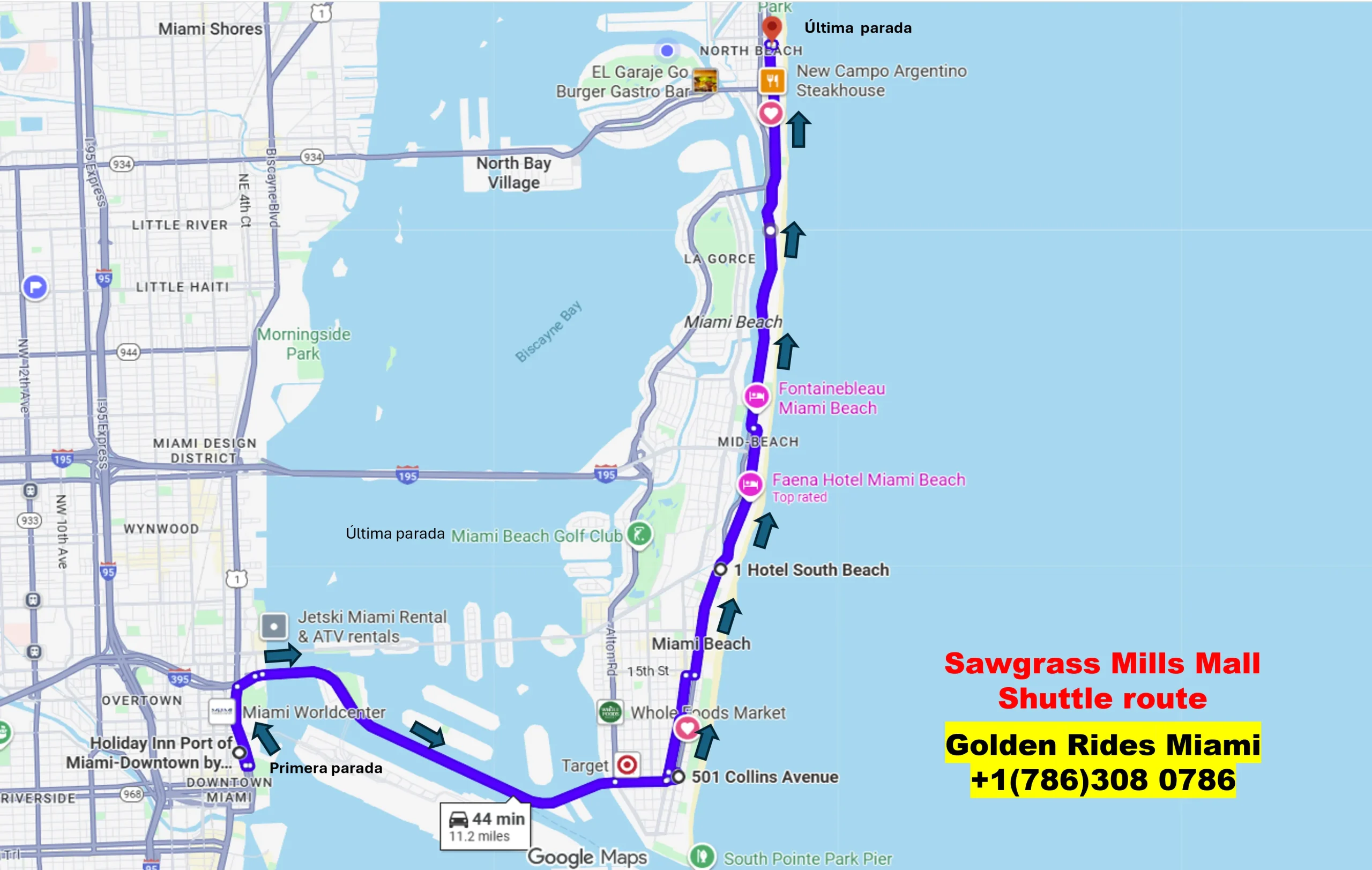 como ir de south beach a sawgrass mills mall